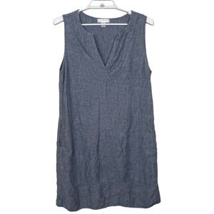 Kenar Womens Blue 100% Linen Sleeveless Dress‎ V Neck Dress 12 Coastal Beach